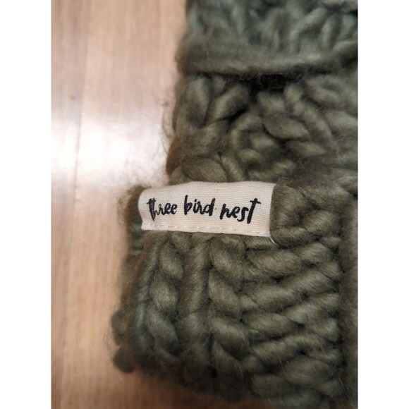 Three Bird Nest Hat Beanie Green Chunky Knit Winter One Size Soft Warm - Picture 2 of 5